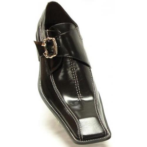 Fiesso Black Genuine Leather Loafer Squared Toe Shoes With White Stitching FI6601
